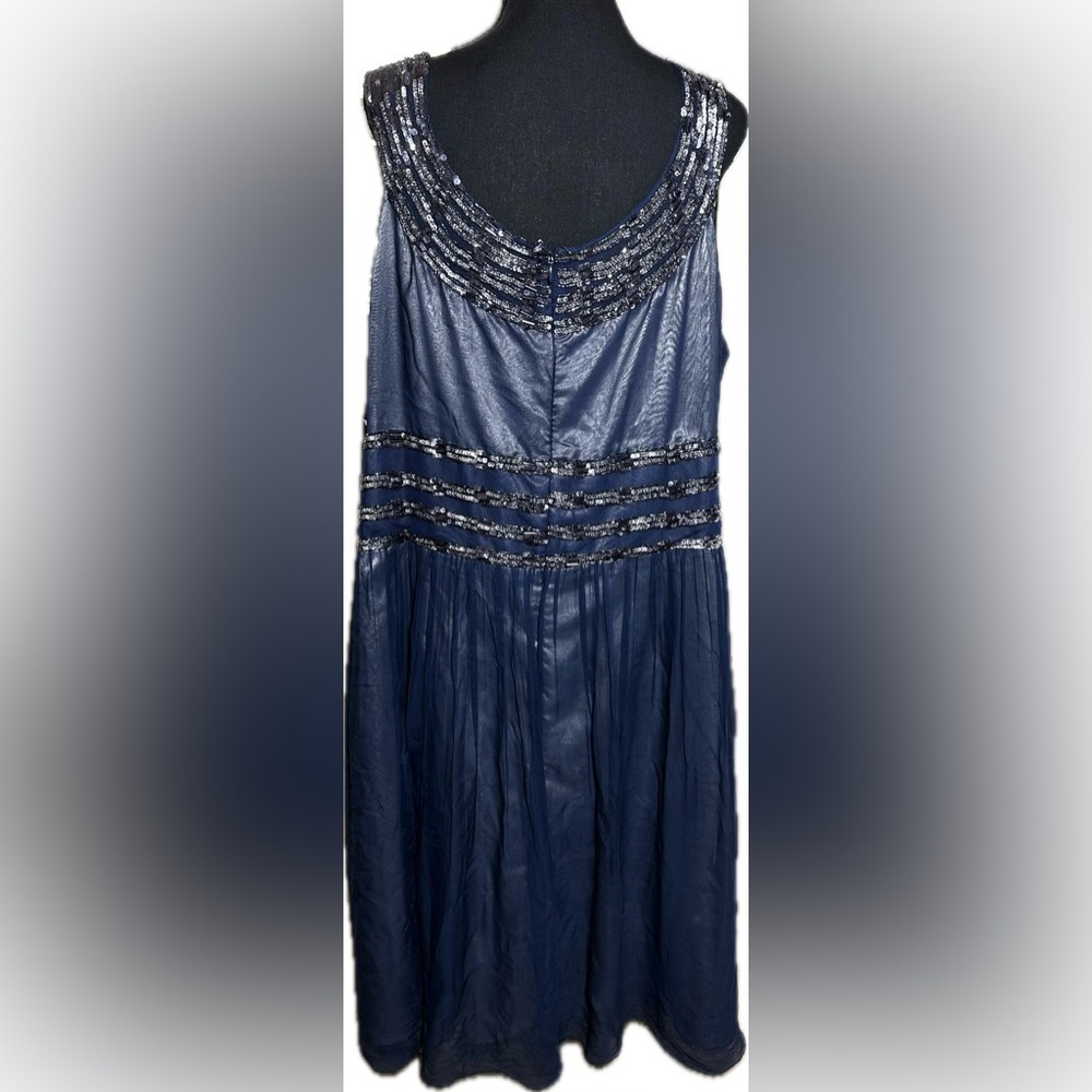 Adrianna Papell Blue Sequence Beaded Silk Madi Dress size 22W - Picture 3 of 10